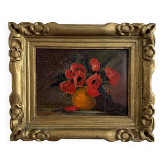 Oil on panel by Suefirier 1933 still life with poppies