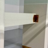 Thonet designer glass dining table with crackled lacquer finish, 1980s vintage