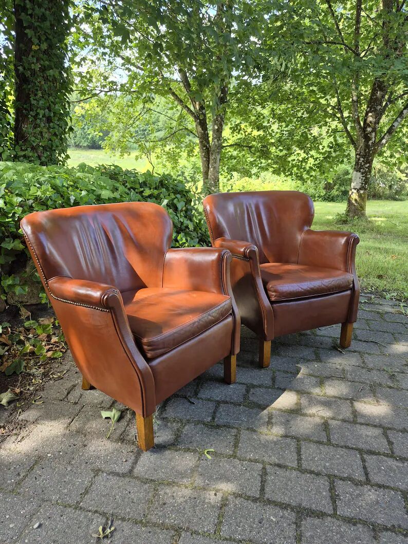Chaises longues en cuir, design danois. Style urbain moderne.