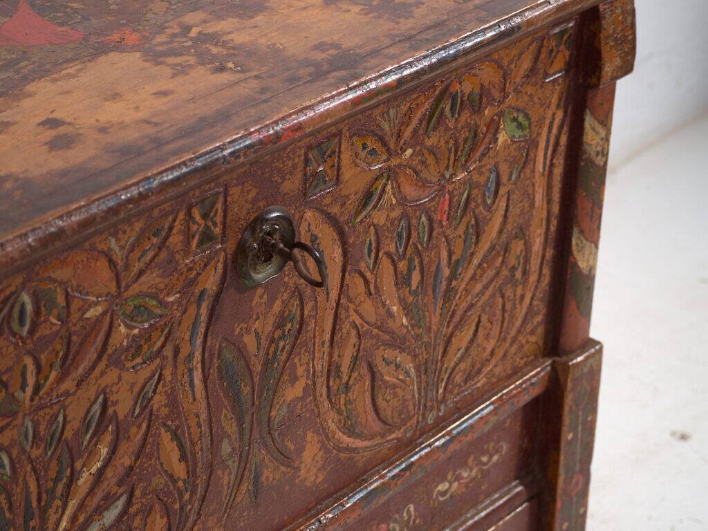 Polychrome pine wedding chest – Central Europe, 1889