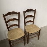 Pair of rustic oak straw chairs