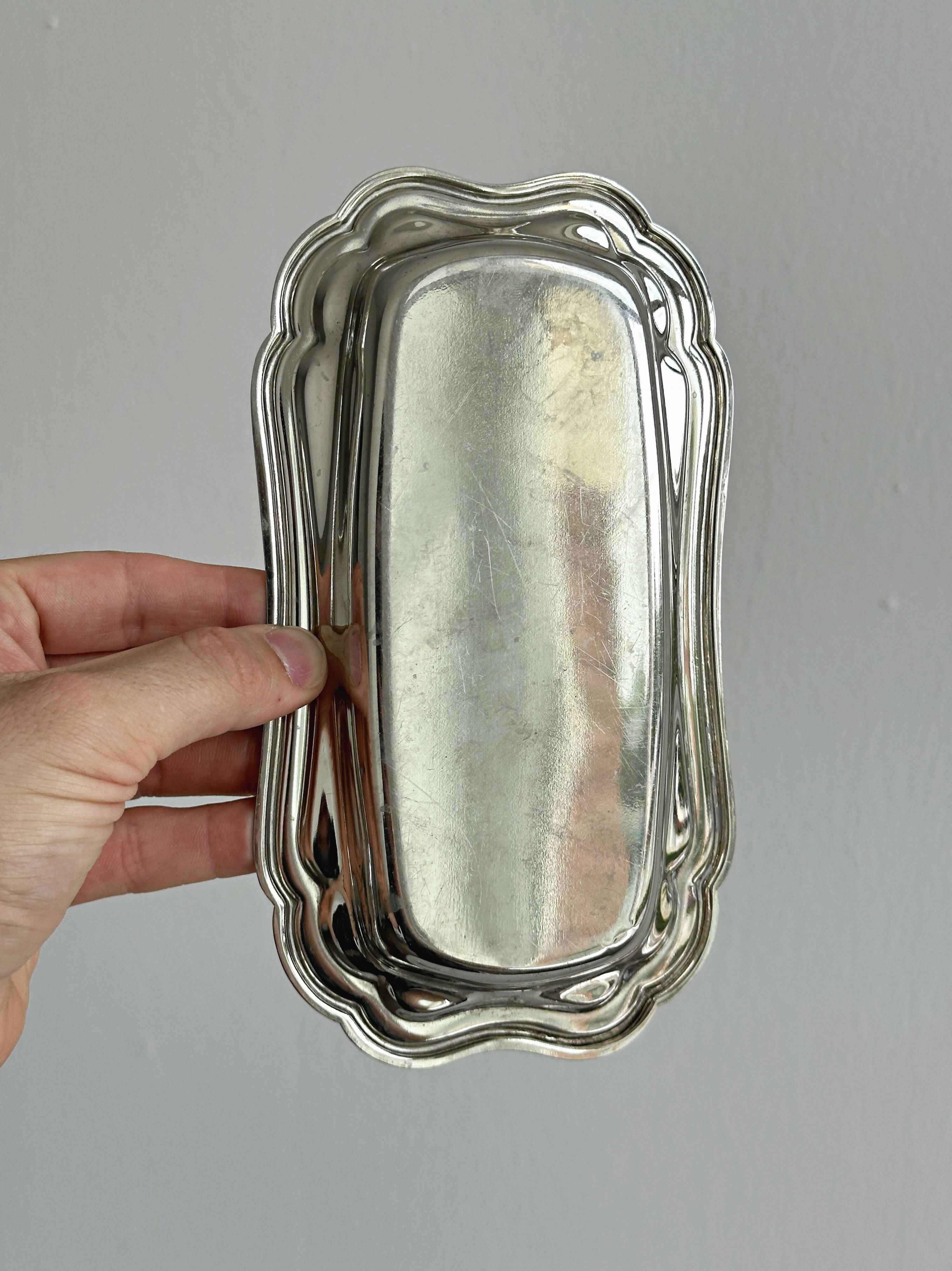 Antique silver-plated stainless steel butter dish