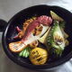 Plate caquelon in vintage slurry style Vallauris theme fish
