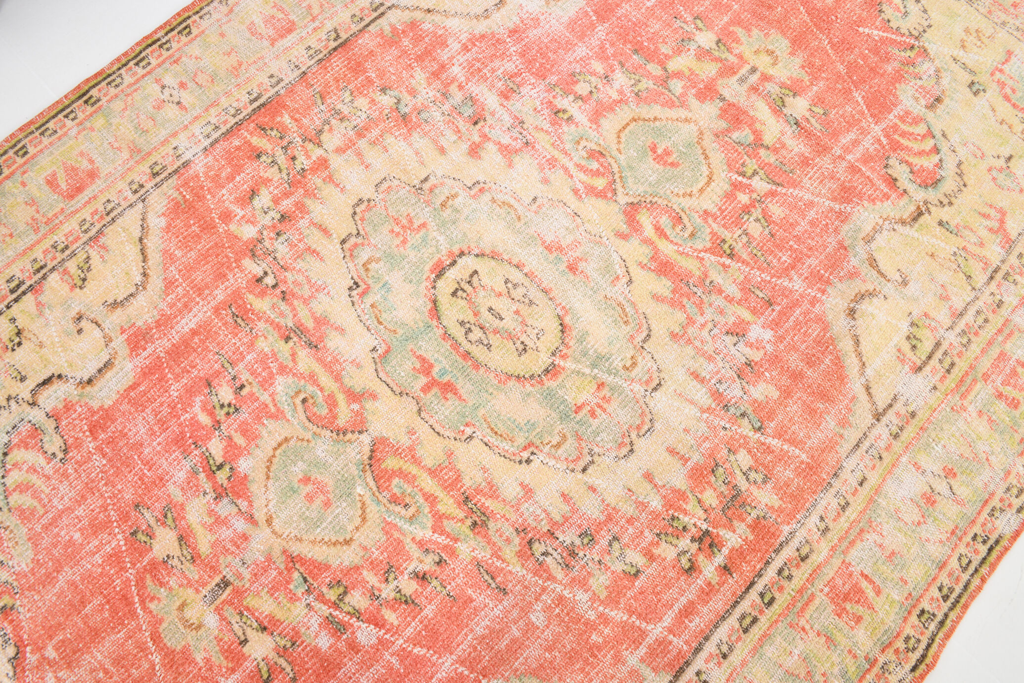 Peach red & beige handmade vintage rug, 175x251cm