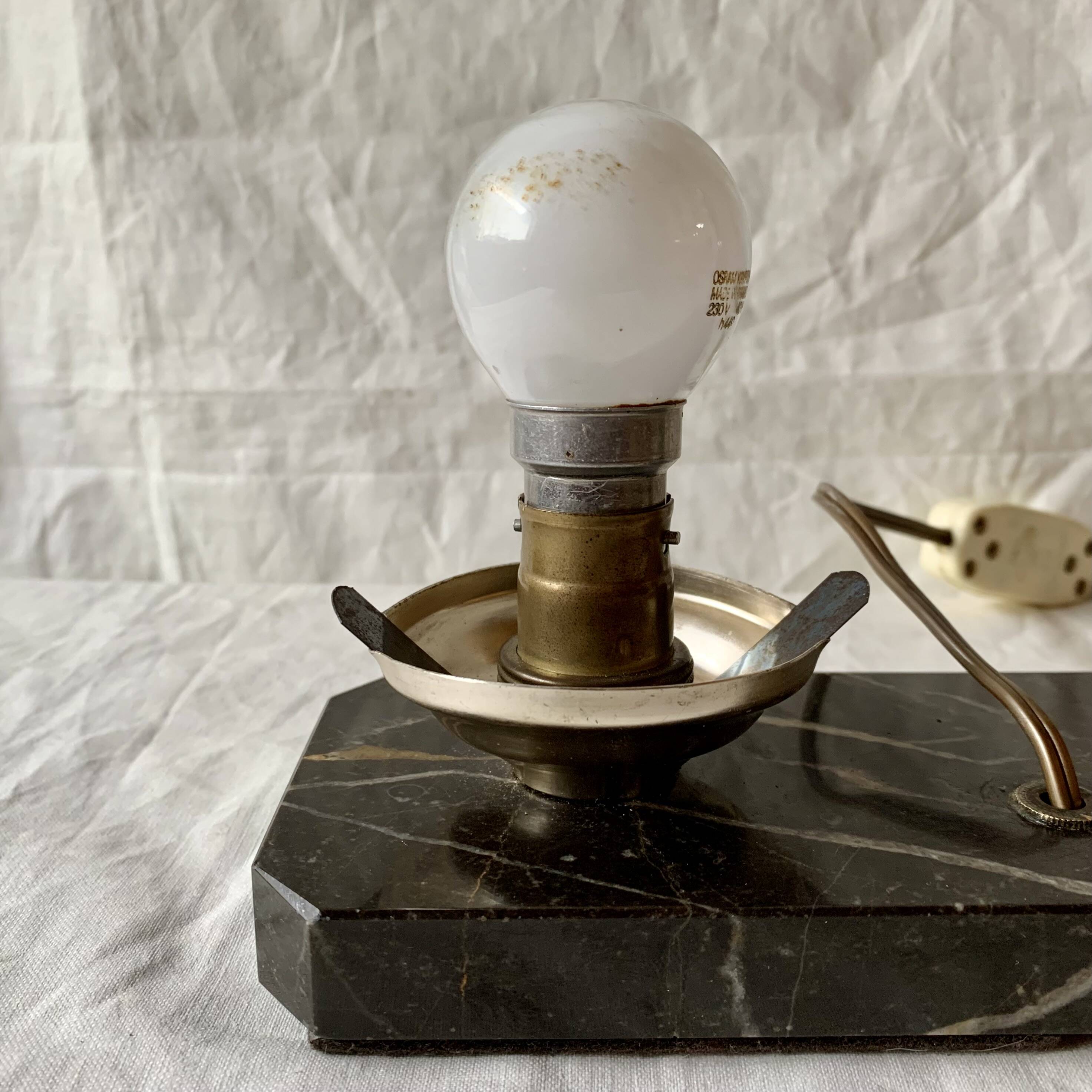 Art Deco bedside lamp - Globe and fawn on marble base