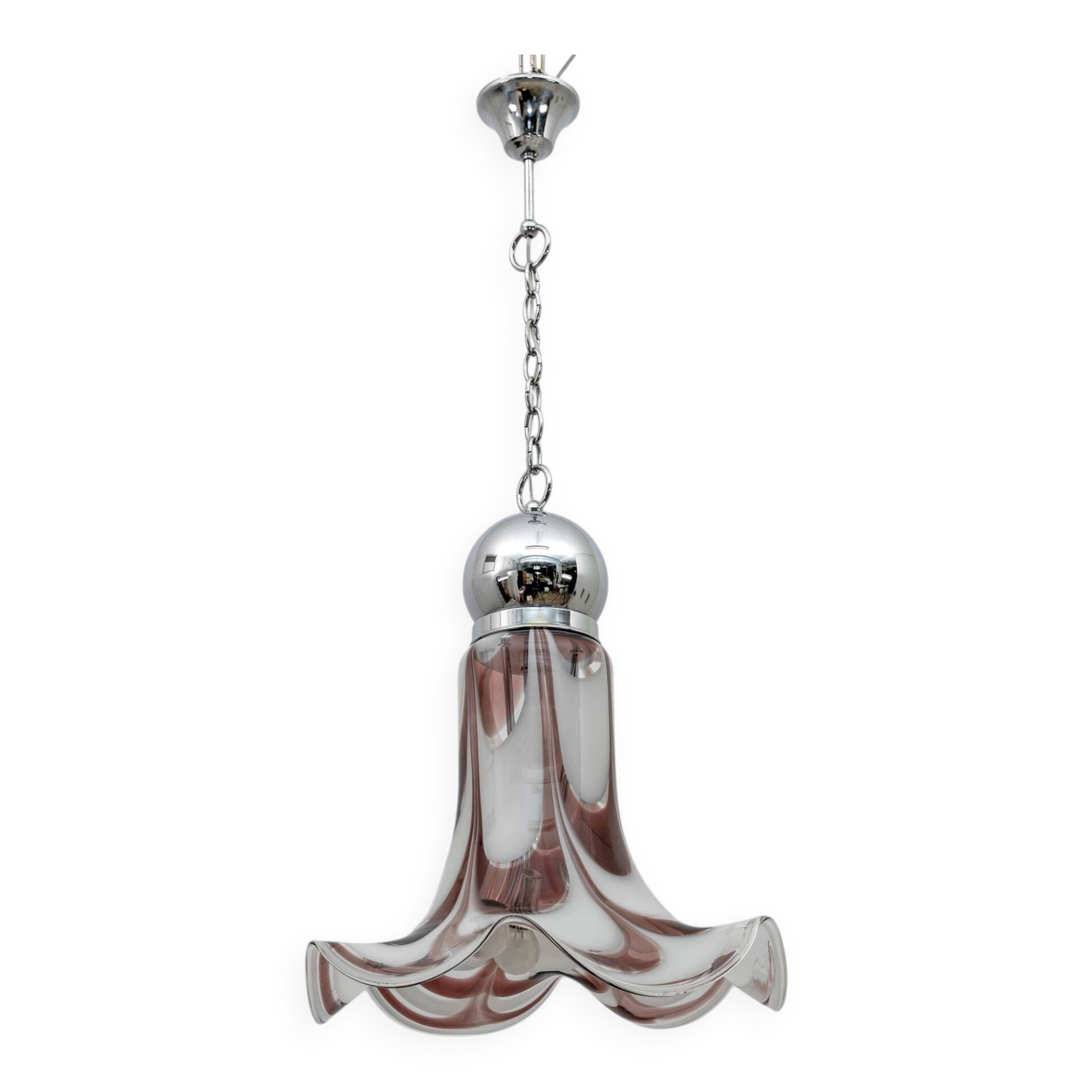 AVMazzega Mid-Century Modern Italian Murano Glass and Steel Pendant, 1970s