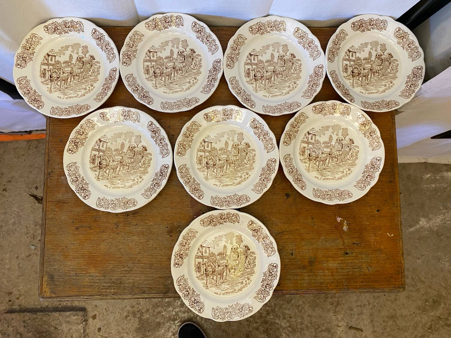 Set of 8 Antique Dessert Plates SARREGUEMINES Vintage Ceramic