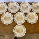 Set of 8 Antique Dessert Plates SARREGUEMINES Vintage Ceramic