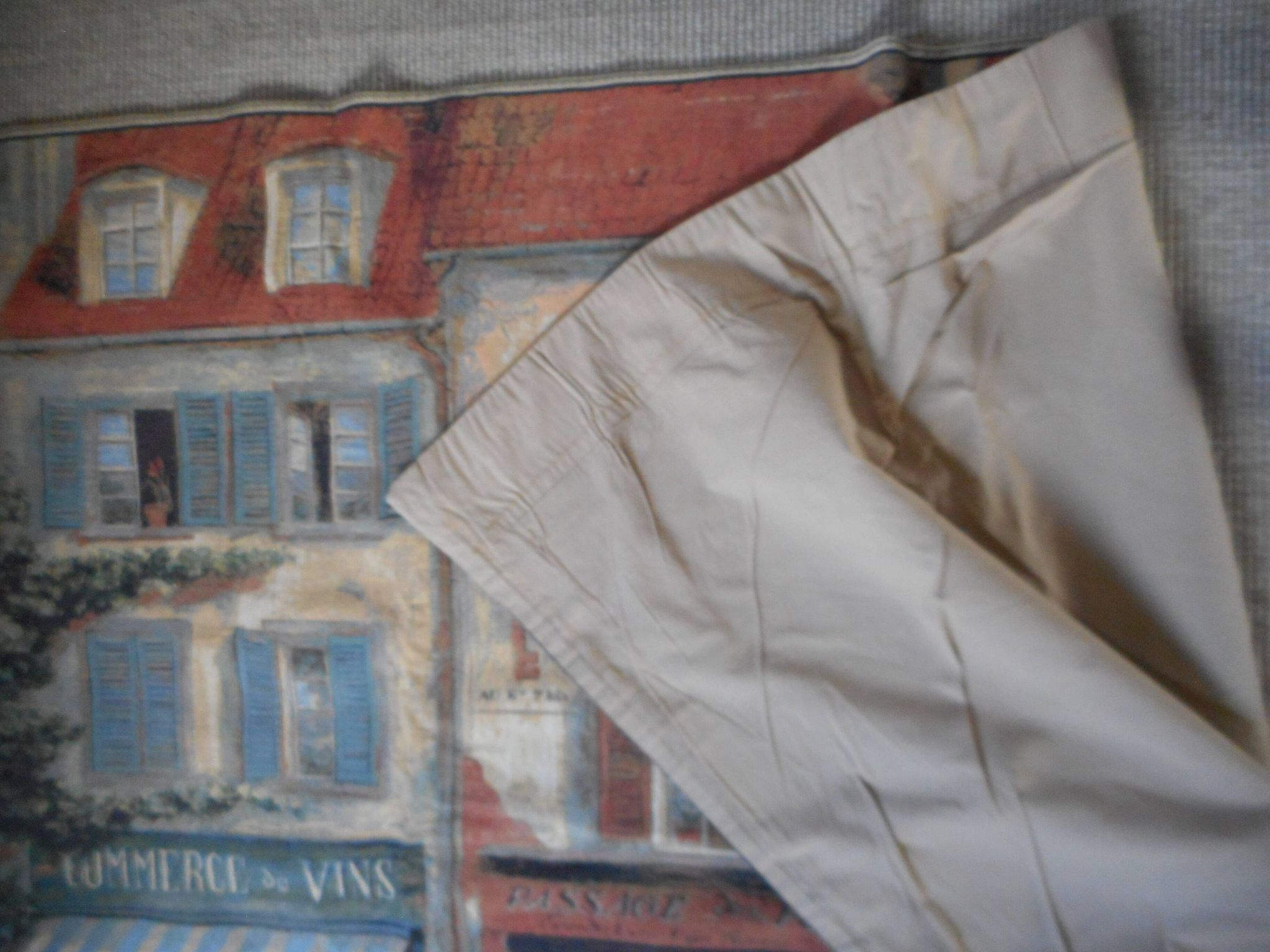 Village wall tapestry in trompe l'oeil after F de Villeneuve