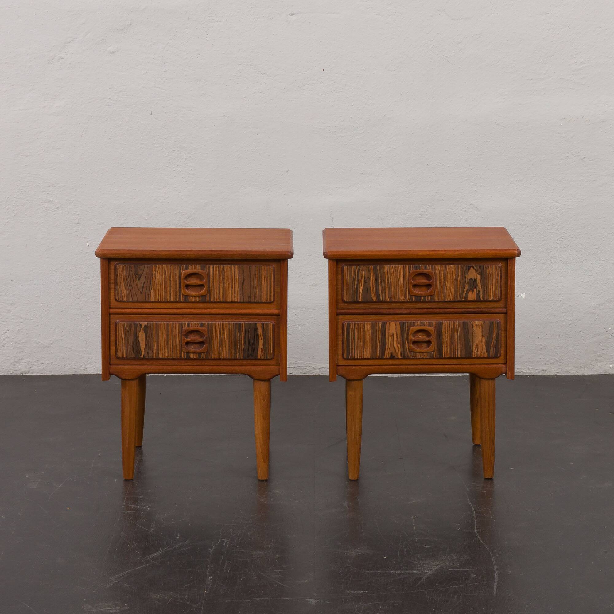 Mid-century teak bedside tables with rosewood inlays, Denmark 1960s