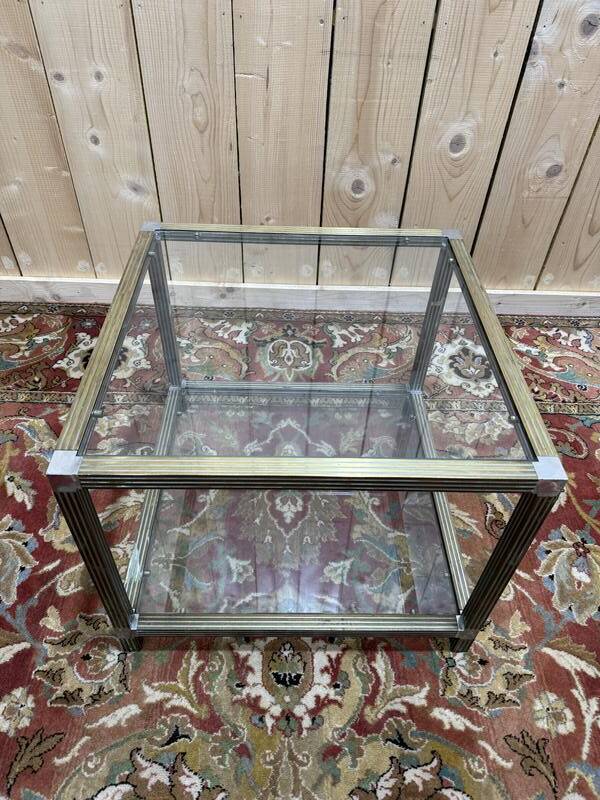 Table basse - Bout de canapé 1970 en métal chromé et verre