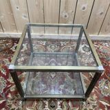 Table basse - Bout de canapé 1970 en métal chromé et verre