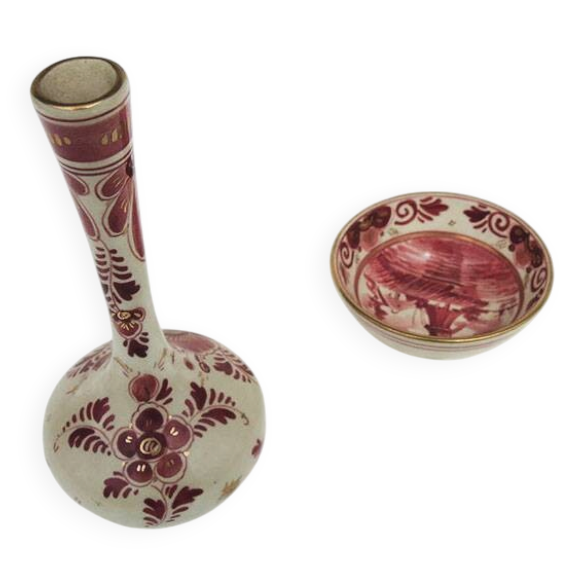 Antique vase & dish in red Delft pottery – Regina