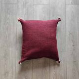 Burgundy Moroccan cushion with cotton pompom