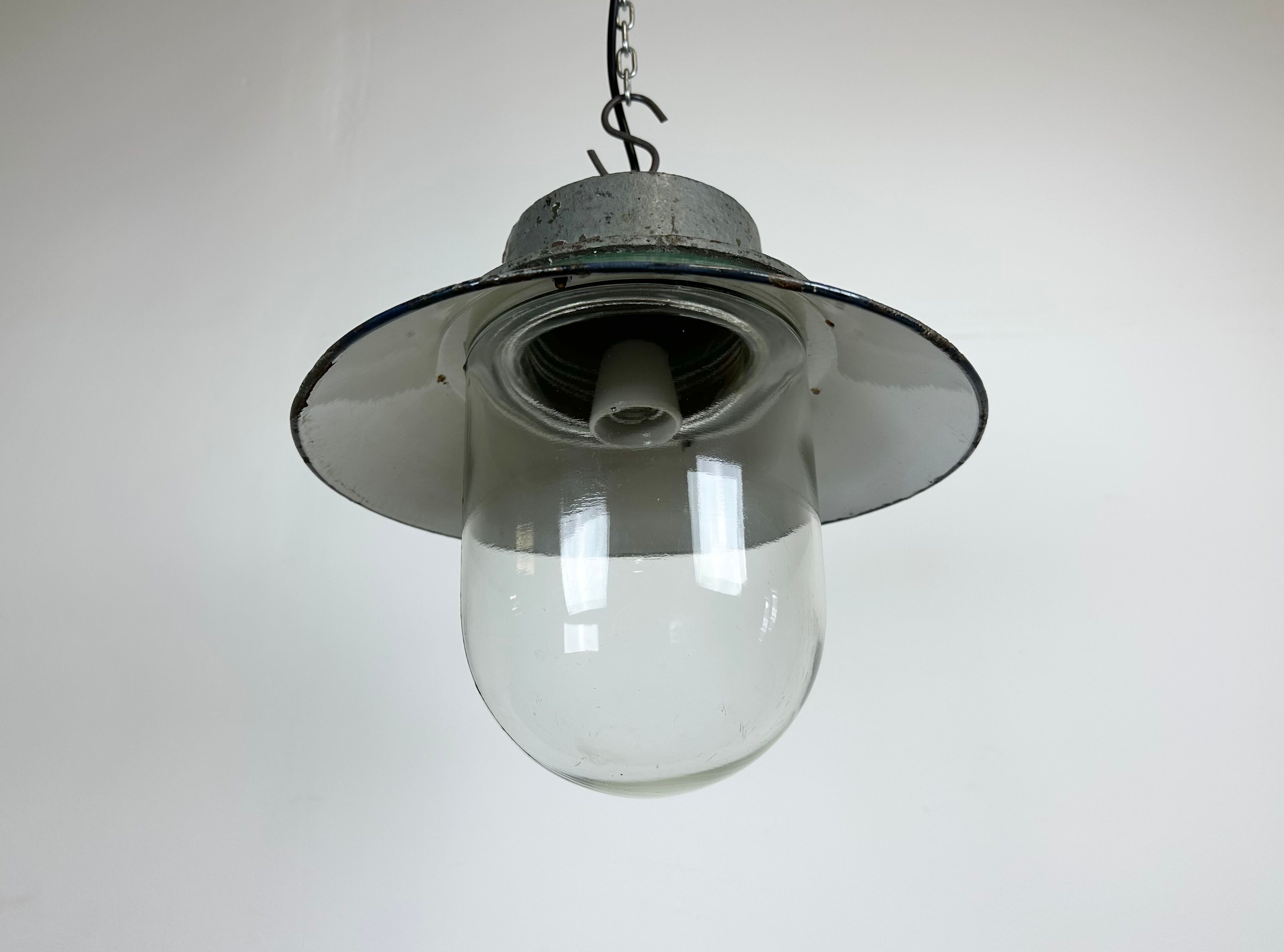 Green Enamel and Cast Iron Industrial Pendant Light, 1960s