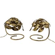 Hollywood regency set of 2 brass leaves table lamps, Bottega Gadda Italy, 1970s