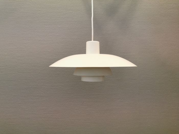 Older ph 4/3 ceiling lamp, in white, with original orange hanging disc.