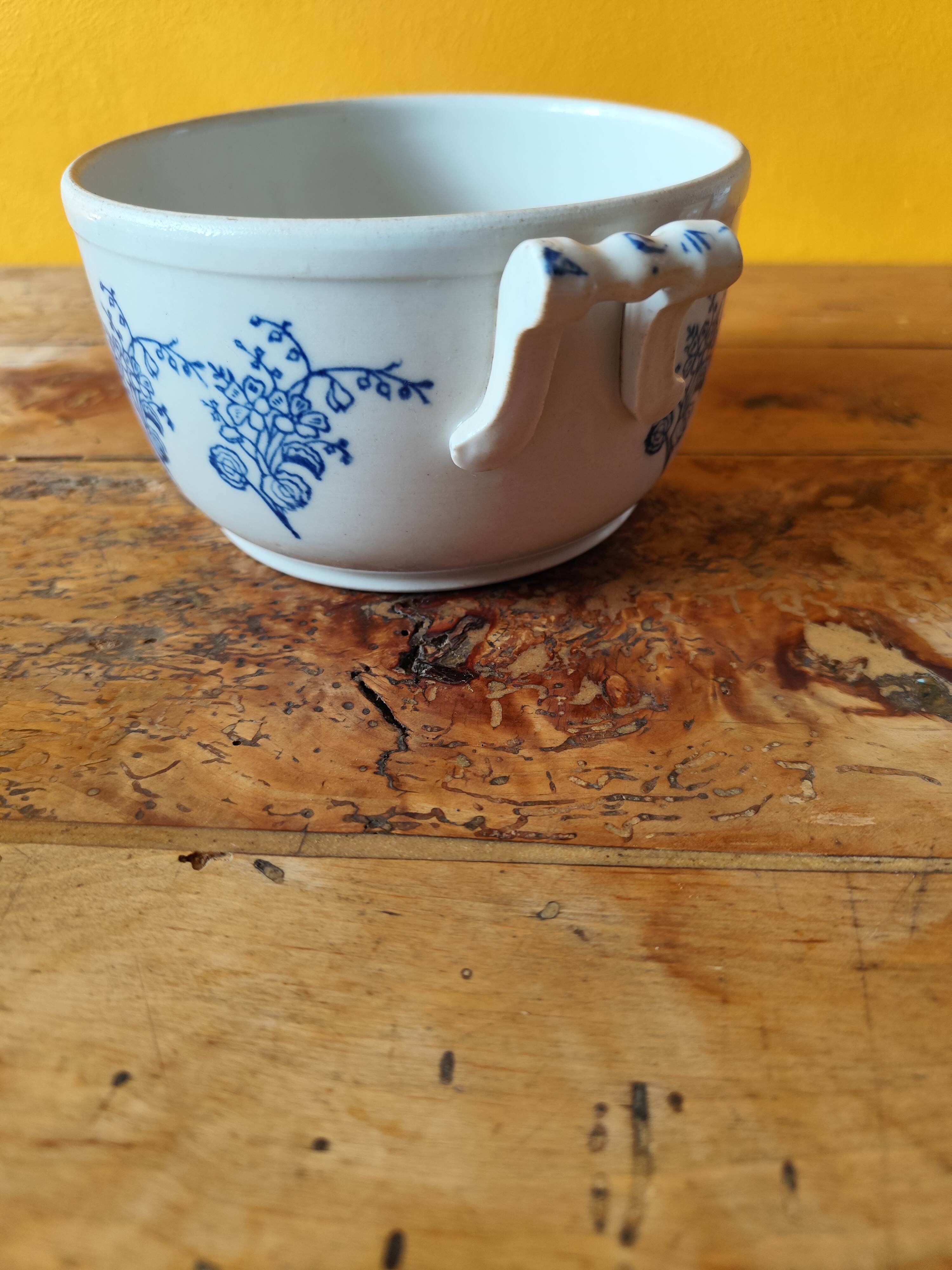 Ceramic tureen from St Uze, France - blue earthenware salad bowl