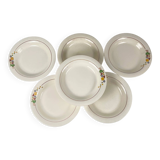 Set de 6 assiettes demi-creuse Longwy, début XXème siècle, décor floral