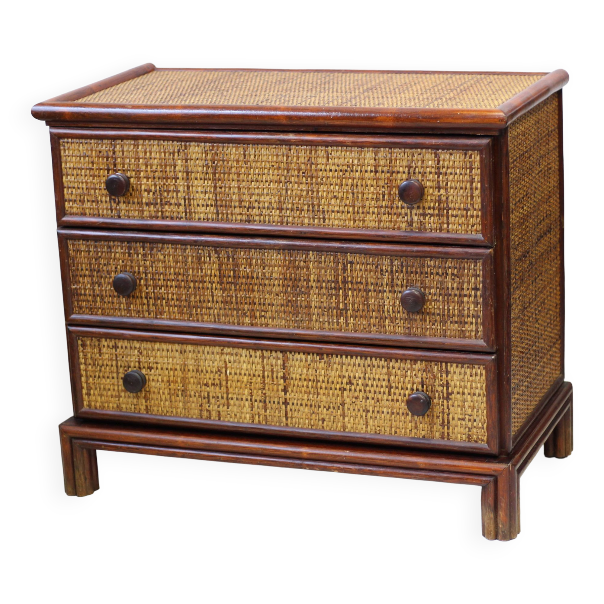 Vintage rattan and bamboo chest of drawers