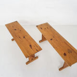Scandinavian modern pinewood benches, 1960's