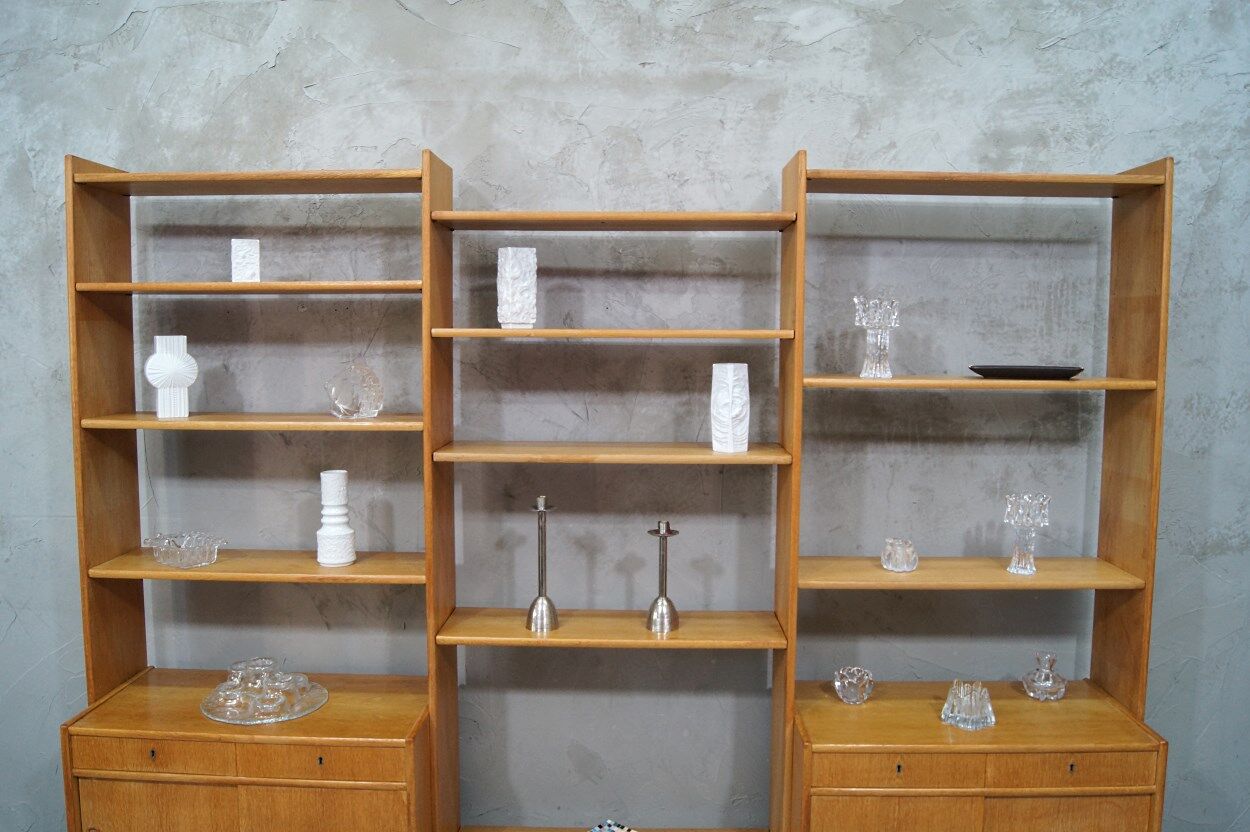 Scandinavian oak modular wall unit, 1960s