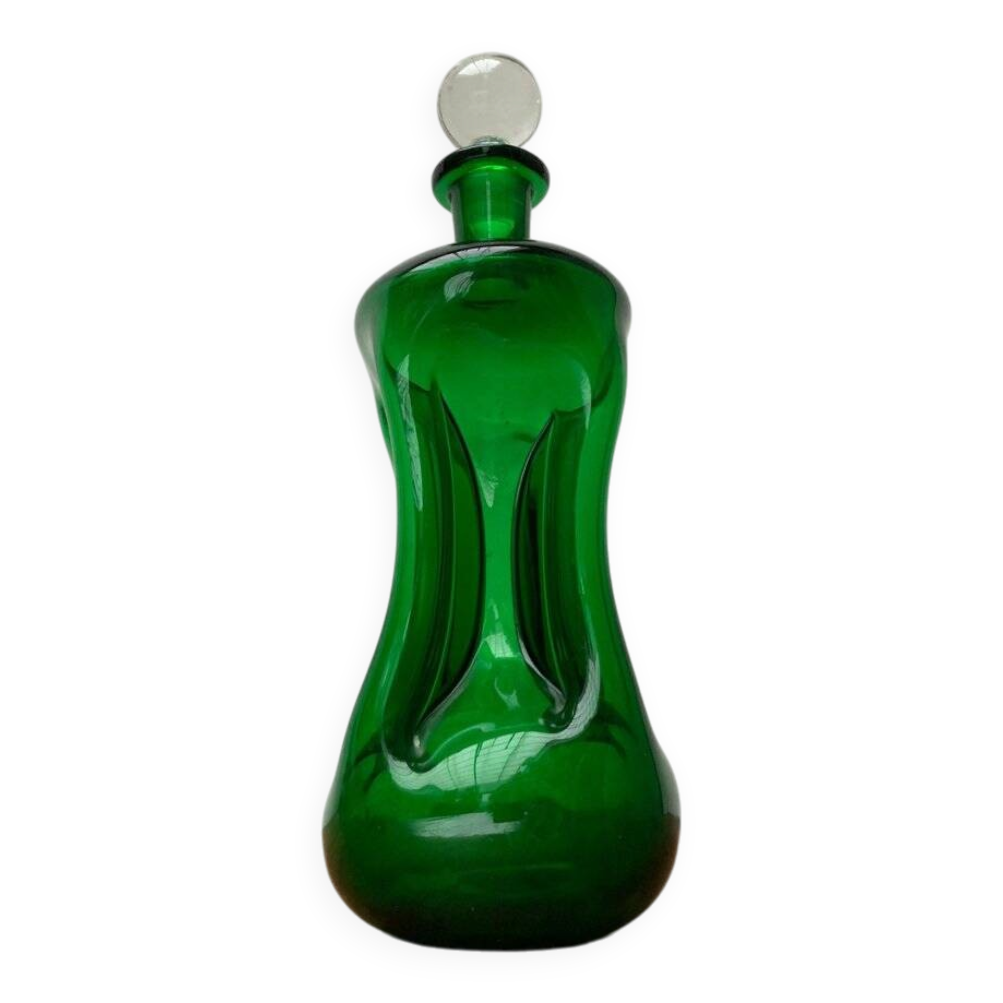 Vintage Kluk Kluk Bottle in Danish Green Glass from Holmegaard, 1970s