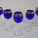 Mid Century Set of Five Stemmed Wine Glasses, 1950's.
