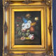 Oil on panel: still life with flowers