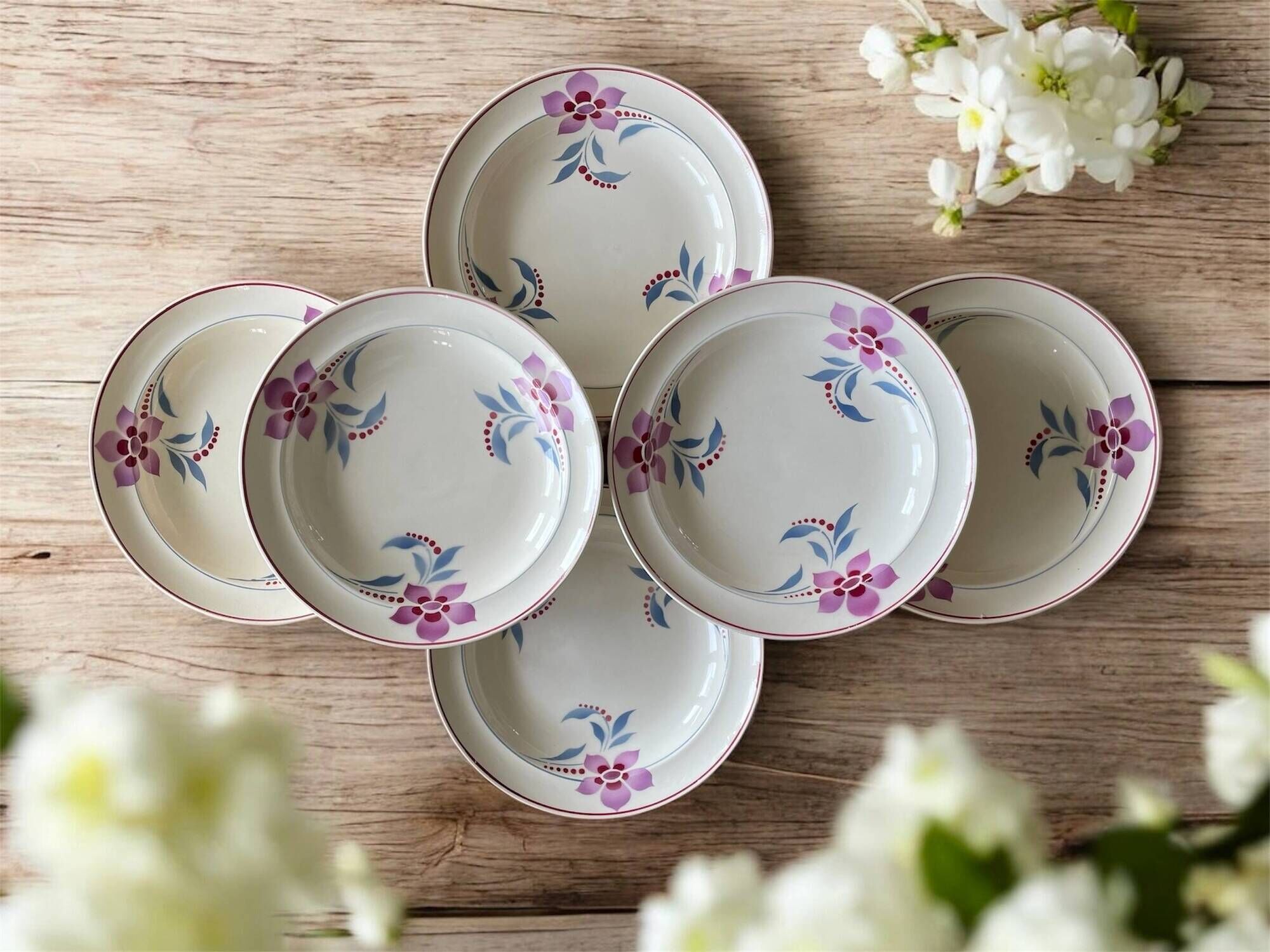 6 antique semi-deep plates in Saint-Amand earthenware (Nord)