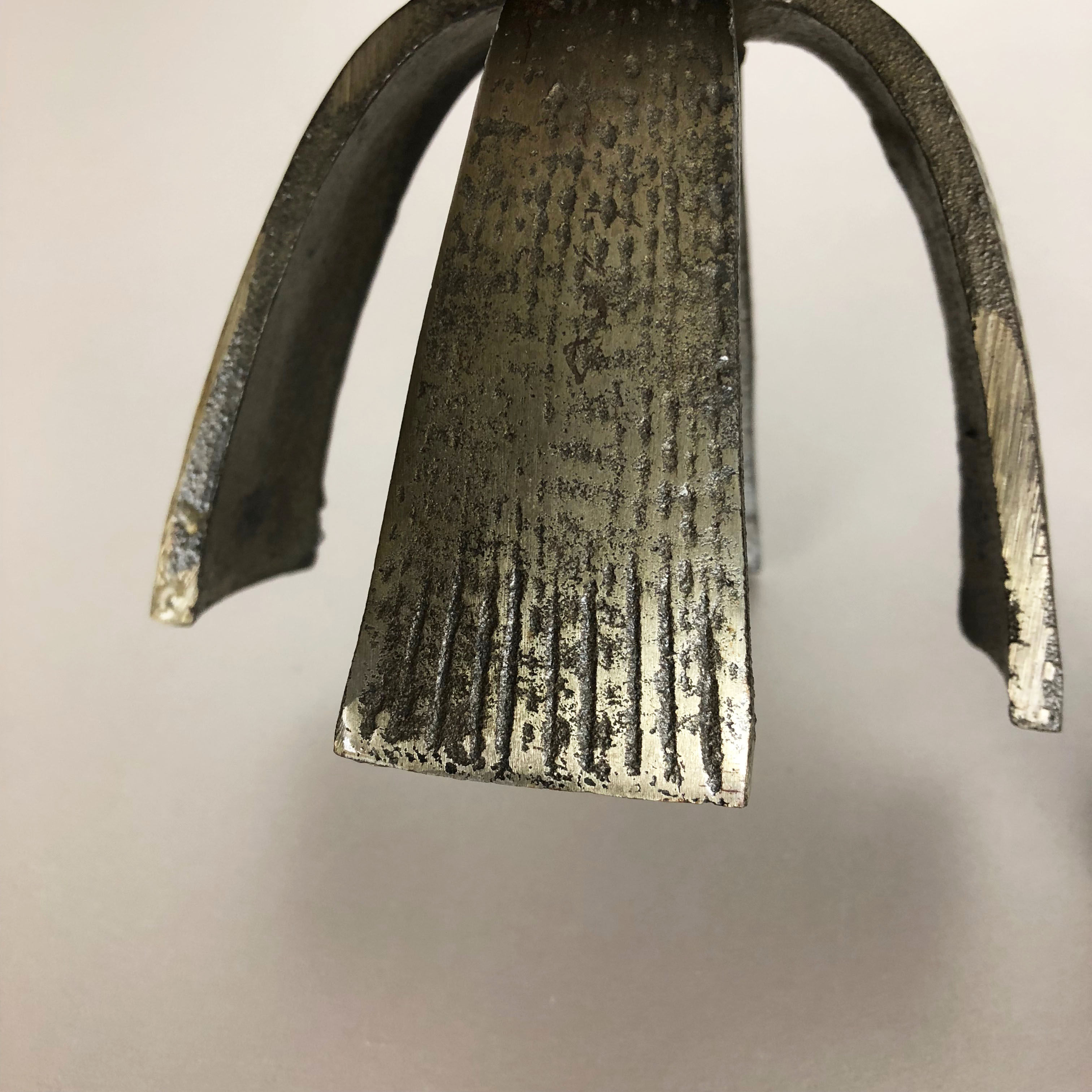 Set of 2 Modernist Vintage 1970s Sculptural Brutalist Metal Candleholder, France