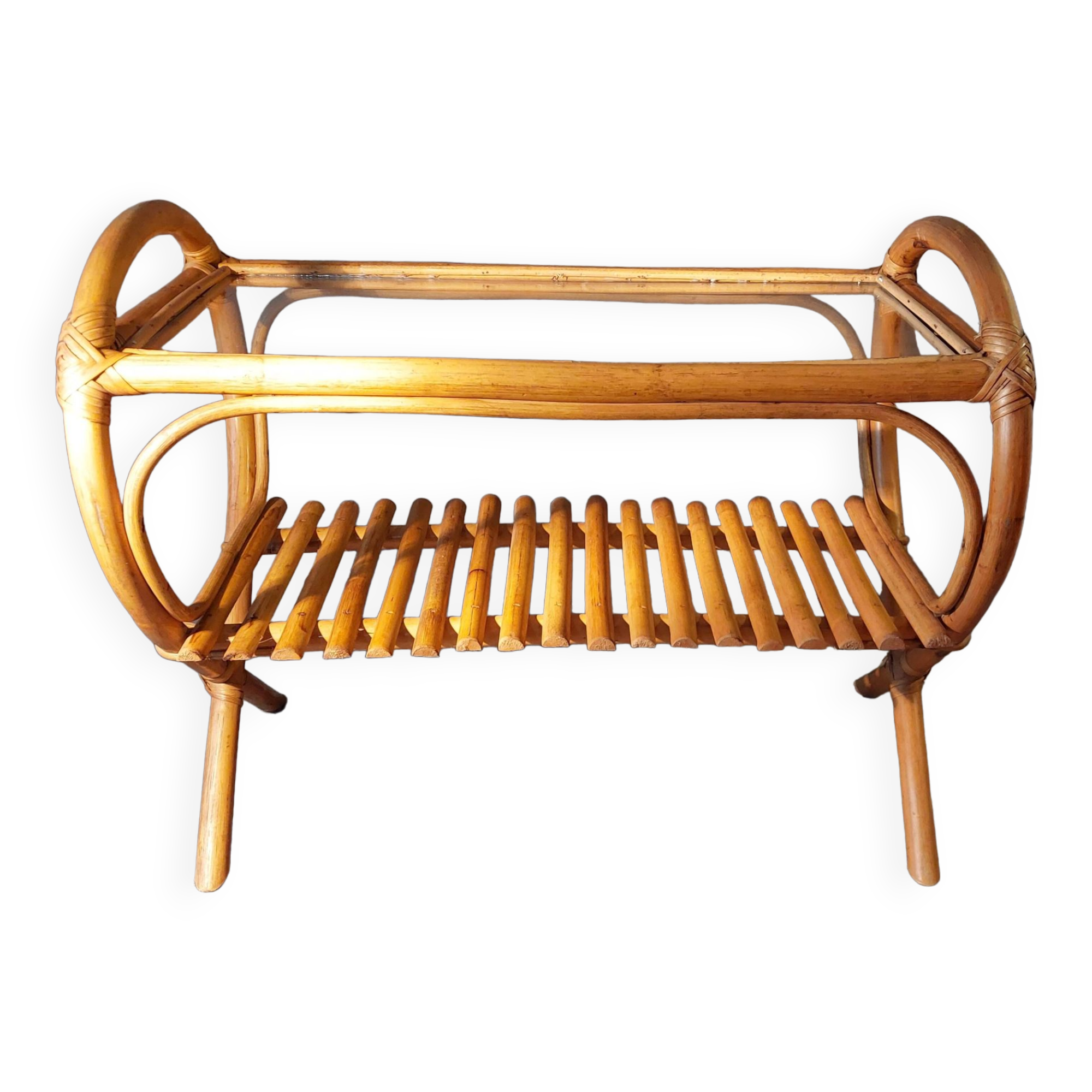 Vintage rattan and bamboo coffee table.