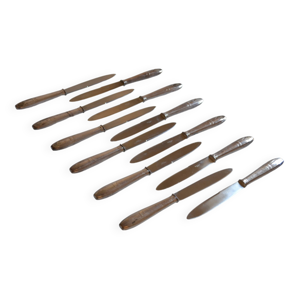 12 couteaux de table art déco métal argenté 25 cm monogramme AR