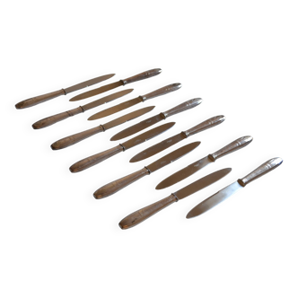 12 art deco table knives silver metal 25 cm monogram AR