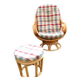 Swivel rattan armchair with matching ottoman