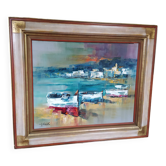 Huile signée Josep Teixido "Plage de Cadaqués"