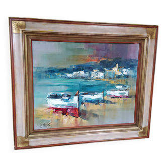 oil signed Josep Teixido Catalan painter Plag de Cadaqes