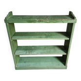 Vintage open pine shelf, original sage green paint, circa 1900–1930.