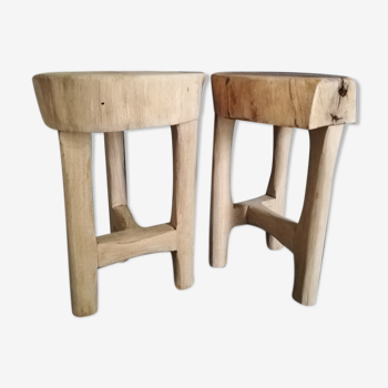 Brutalist solid oak stool