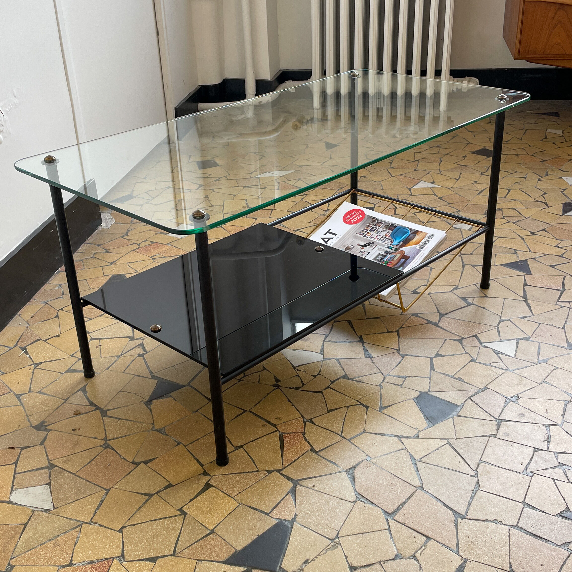 Glass and metal coffee table 1960s
