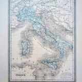 Italy, old map, printed in 1852.