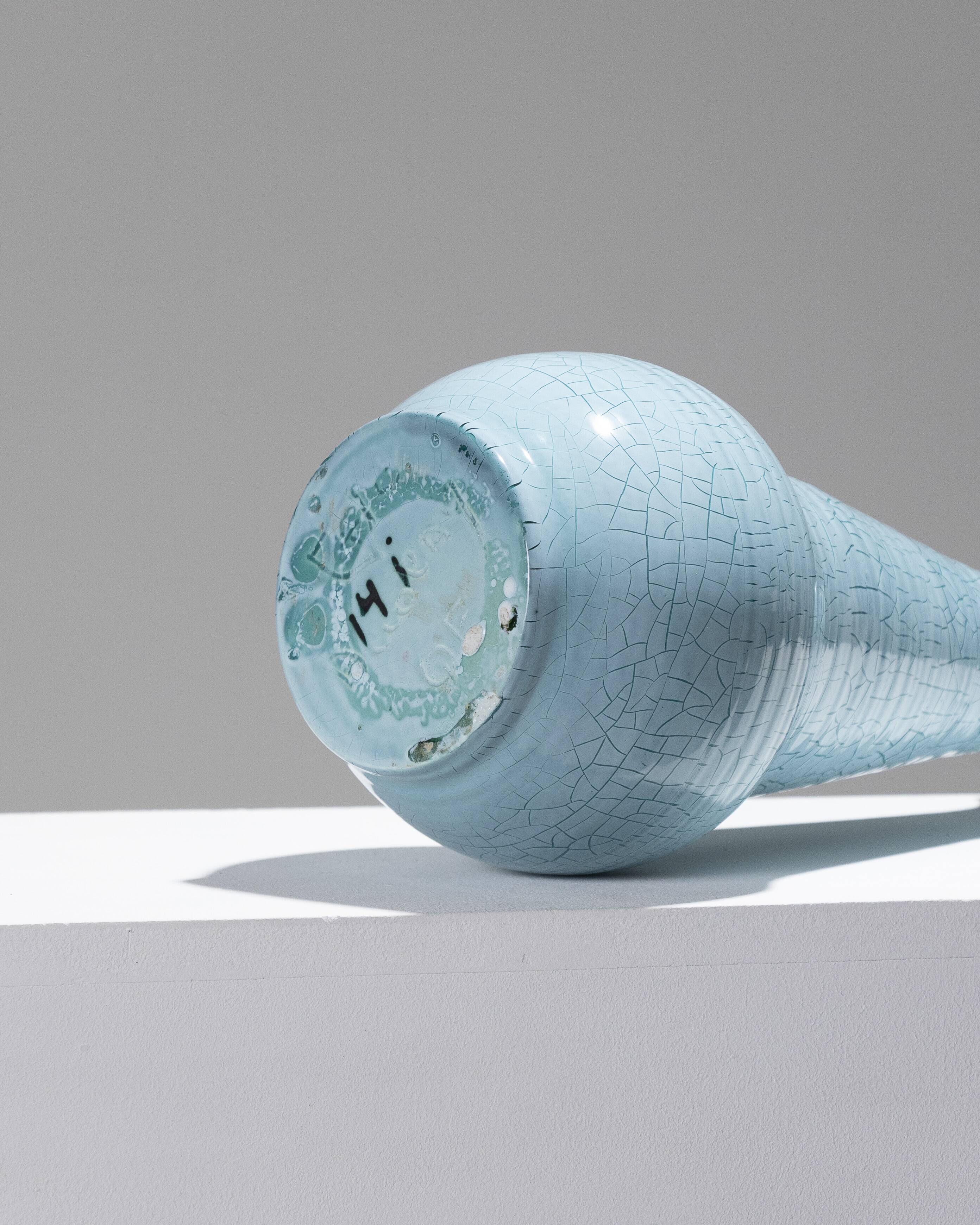Turquoise ceramic conical vase, accolay, 1950s