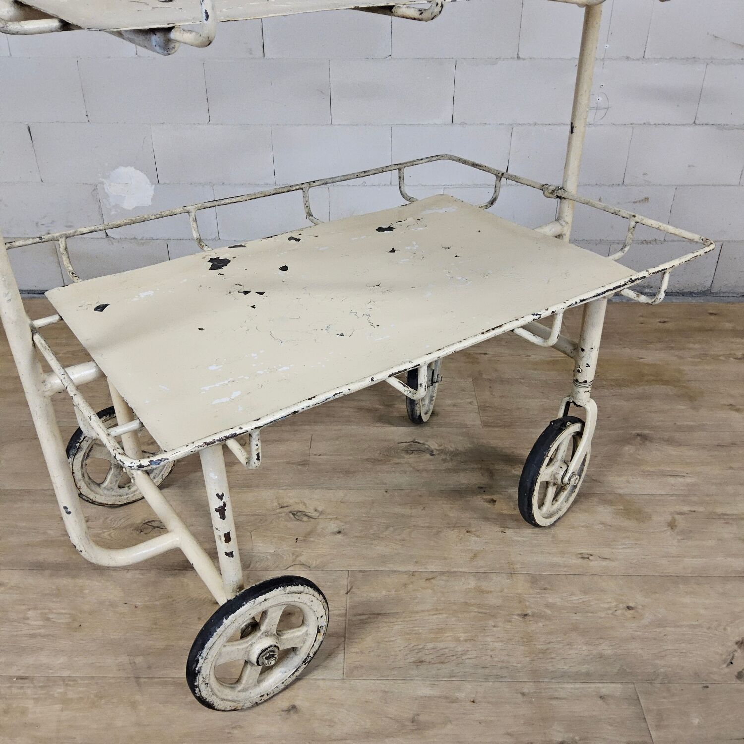 Vintage large metal hospital trolley linen nurse cart