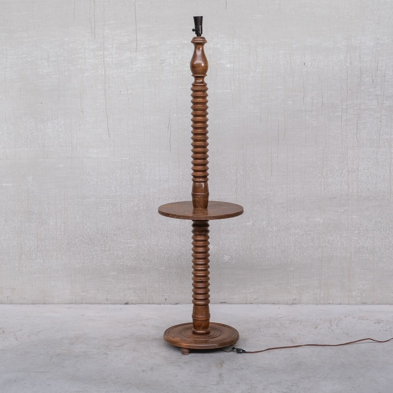 Art deco french turned oak floor lamp