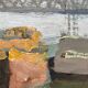 HST painting "The Canal with barges" Post impressionist signed Dumas + frame