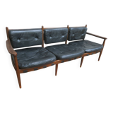 Cadett 3.seater sofa in teak and leather by Eric Merthen, Sweden 1960s