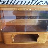 Buffet de cuisine galbe allemand double corps orme 1950s 6 tiroirs vitrine mag