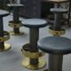 Set of 6 steel and brass stools, 1980s
