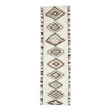 1970s Vintage Turkish Hand-Knotted Wool Cotton Beige Runner Rug 84x286