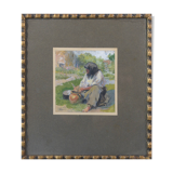 Peasant Lady Smoking a Pipe While Working - Framed Watercolour